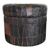 Pouf de rangement patchwork en cuir des années 1970