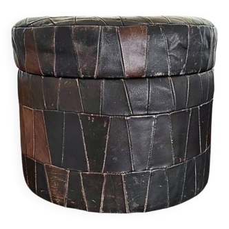 Pouf de rangement patchwork en cuir des années 1970