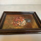 Still life of a bouquet of flowers, oil on cardboard.