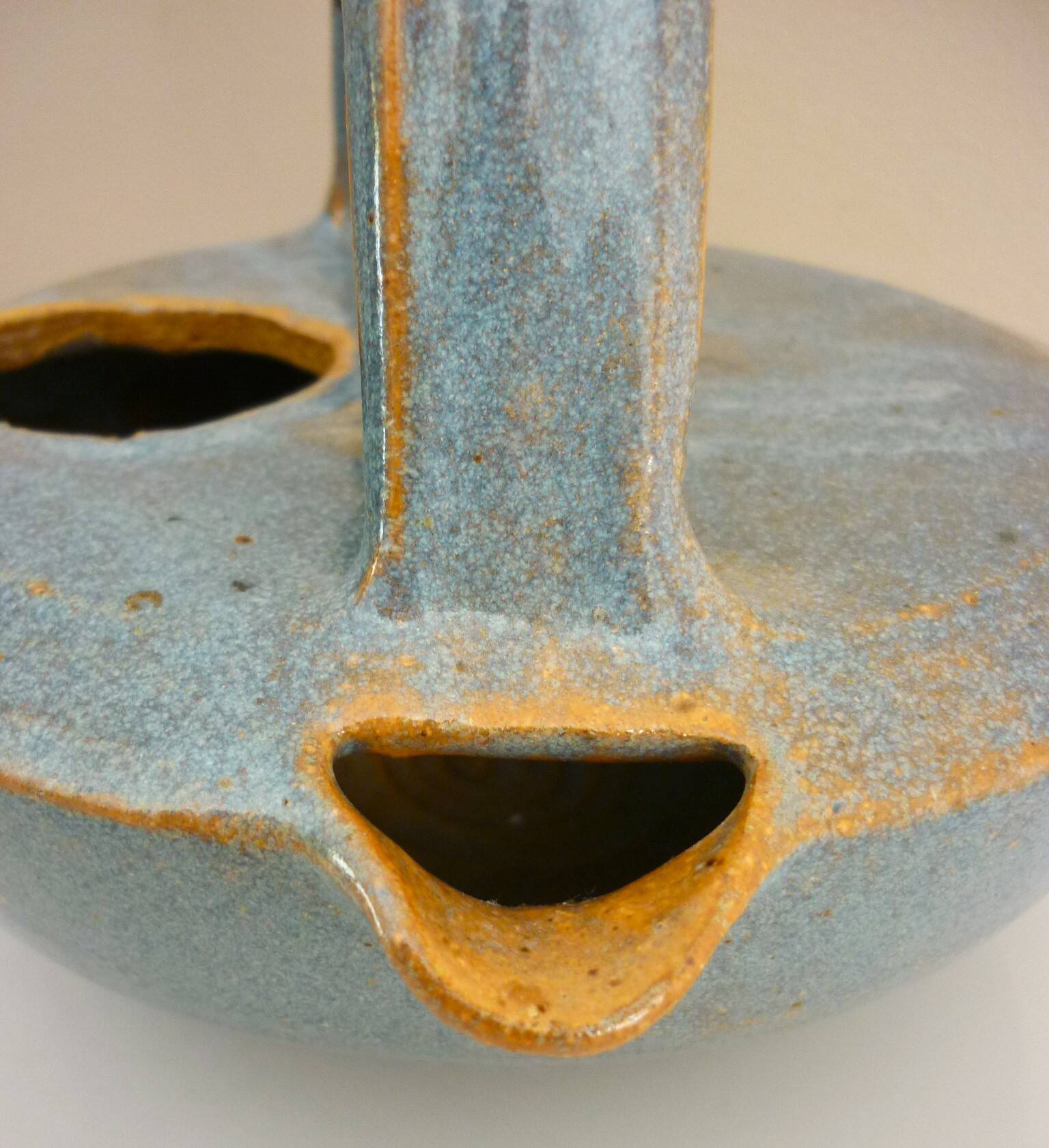 Teapot, enameled ceramic art, signed Michel Vergnes, Kerbénoën pottery