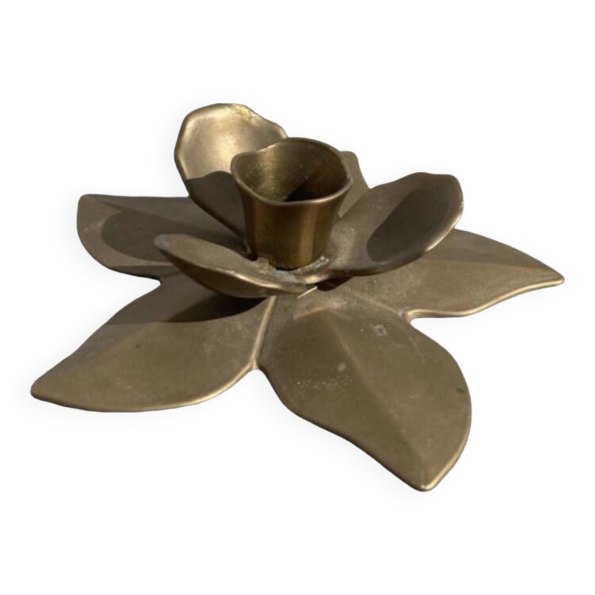 Bougeoir fleur laiton doré