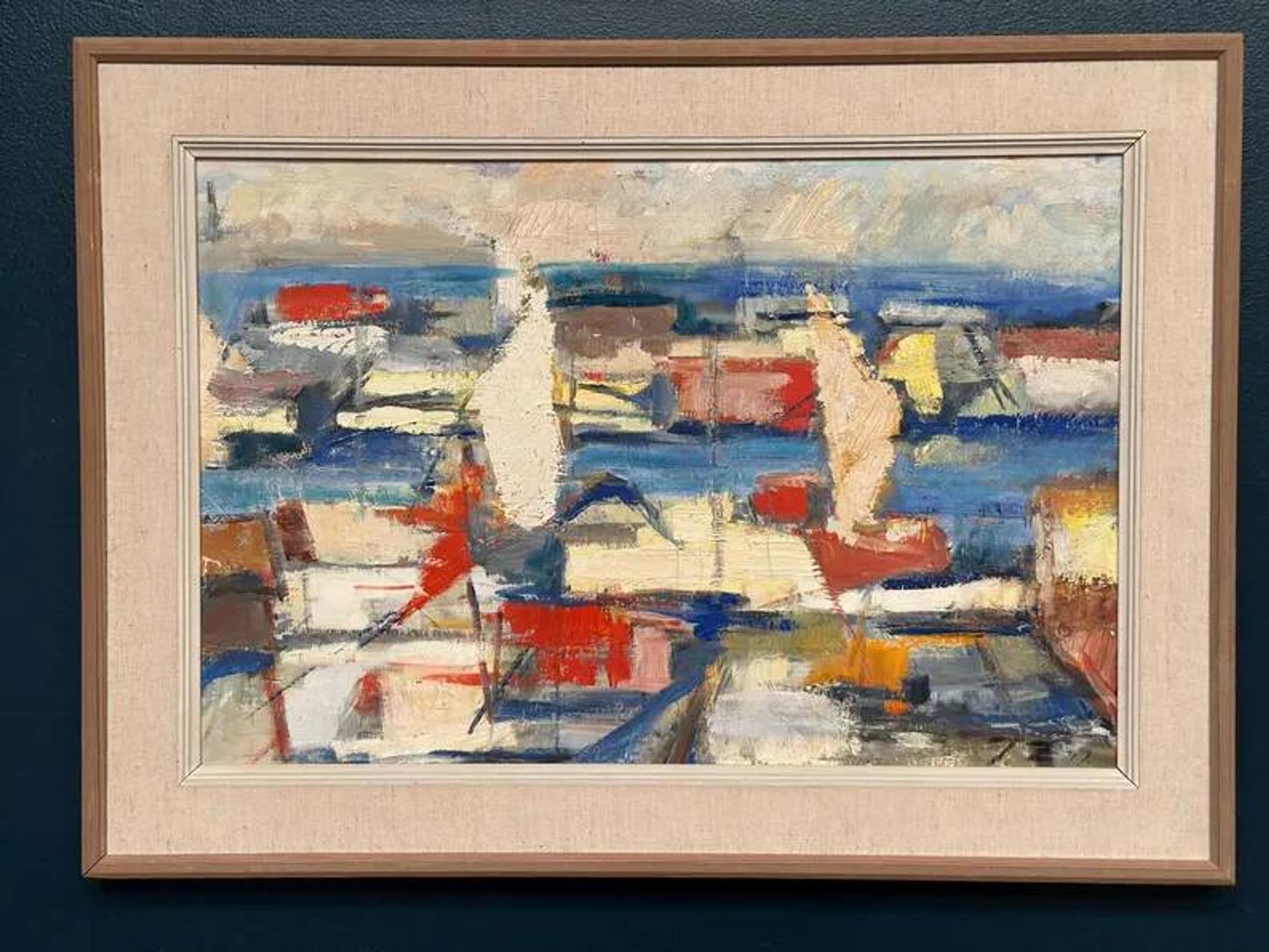 Original Swedish Oil on Canvas - "Abstract Harbour Motif" vintage