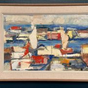 Original Swedish Oil on Canvas - "Abstract Harbour Motif" vintage