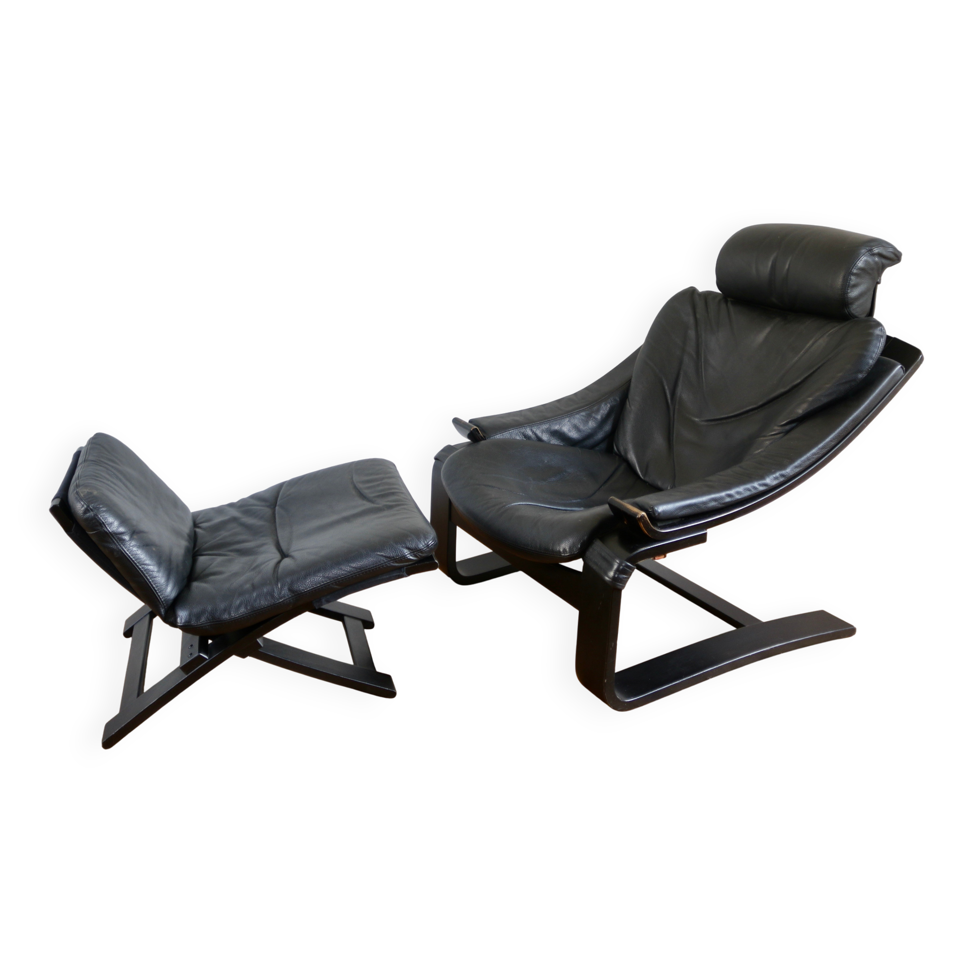 Fauteuil et ottoman Roche Bobois vintage lounge Kroken, Ake Frybiter