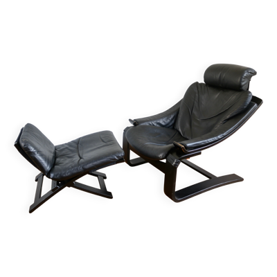 Fauteuil et ottoman Roche Bobois vintage lounge Kroken, Ake Frybiter