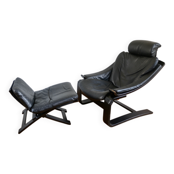 Fauteuil et ottoman Roche Bobois vintage lounge Kroken, Ake Frybiter