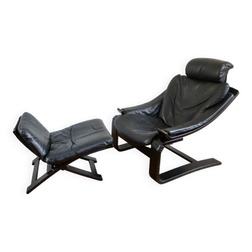 Vintage lounge chair and ottoman Roche Bobois Kroken, Ake Frybiter