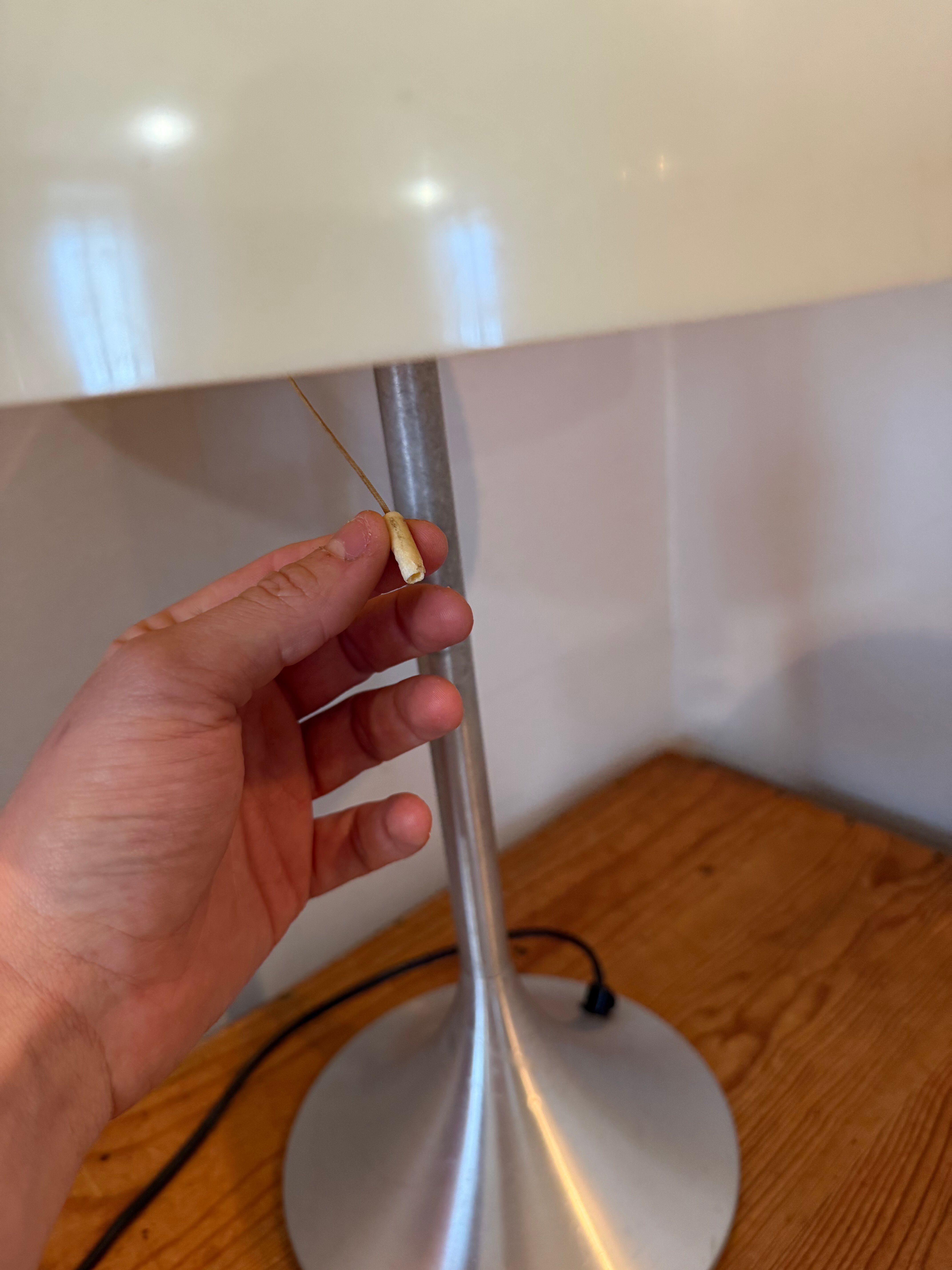 Space age mid-century mushroom lamp in brushed aluminium.
