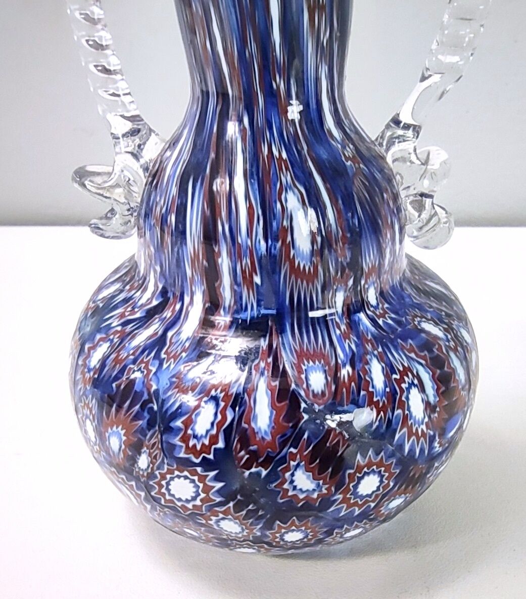 Blue murano glass vase ascribable to fratelli toso with murrines, italy