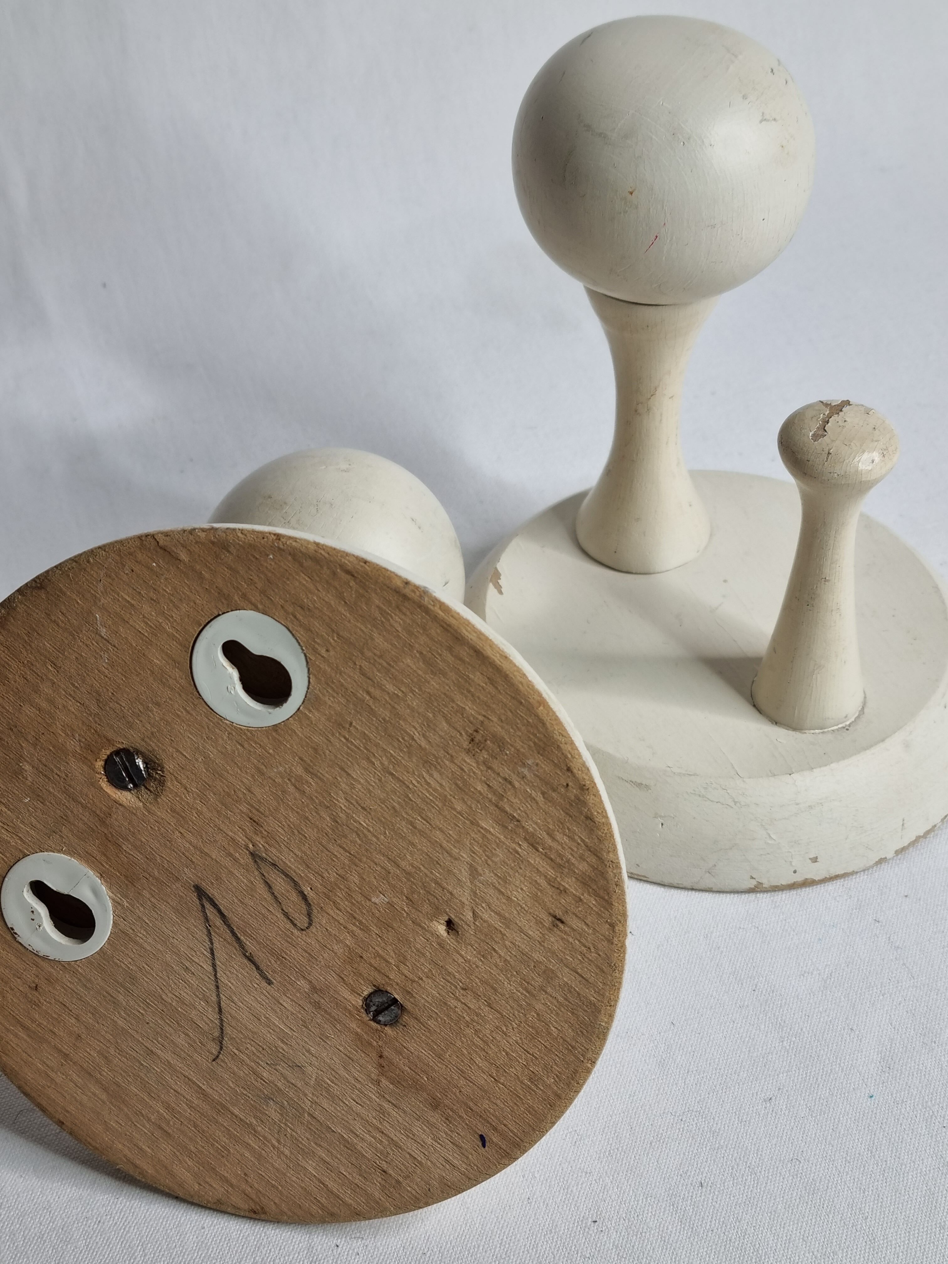 Pair of double hooks in white lacquered wood design, vintage