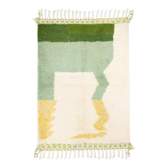 Berber carpet Beni Ouarain ecru with colored parts 153 x 109 cm