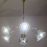 Amazing 6 light Art Deco Murano glass and brass chrome chandelier by Barovier
