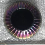 Vase with flat ribbed iridescent glass "peacock feather"