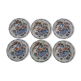 Set of 12 soup plates in Gien, Rooster and peonies pattern