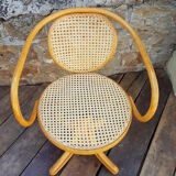 Fauteuil de bureau bois courbé et rotin