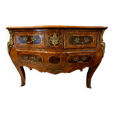 Louis XV style commode in marquetry and gilded bronze
