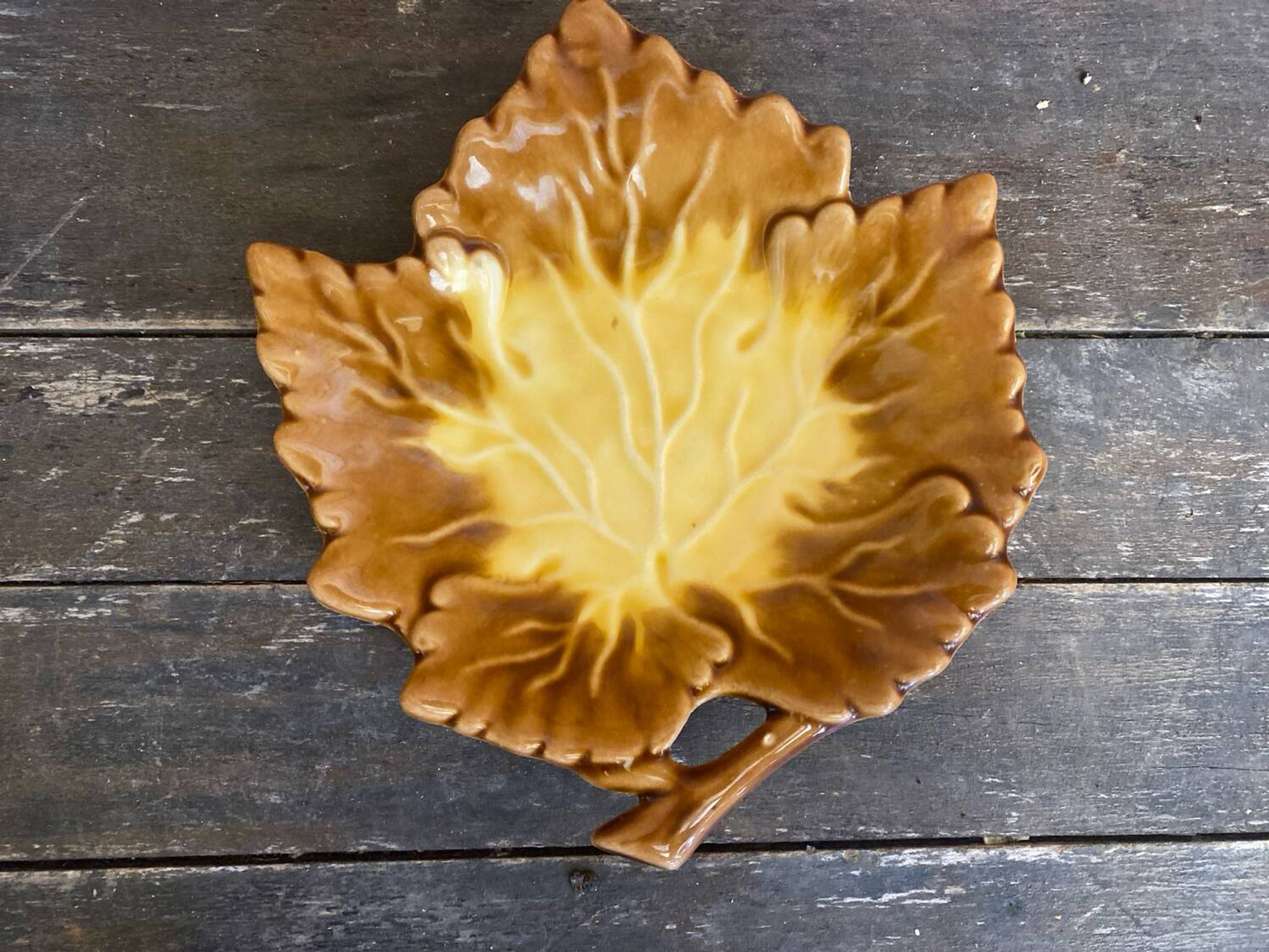 Old orfinox pocket video ceramic leaf shape vintage barbotine #