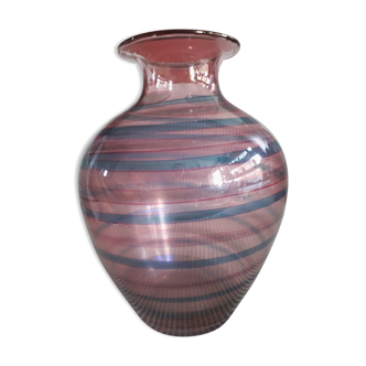 Vase vintage en verre rayé