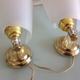 Pair of brass and perspex white /vintage 50-60s wall light