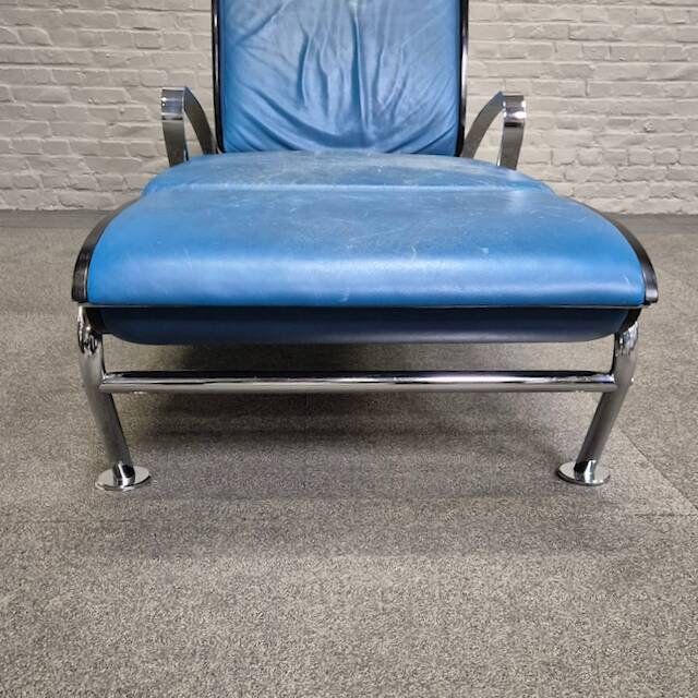 Blue leather lounge chair futuro 3 by massimo iosa ghini for moroso - italy 1980's