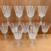 Set of 11 vintage cut glass glasses from Vmc Reims France, model Arlequin.