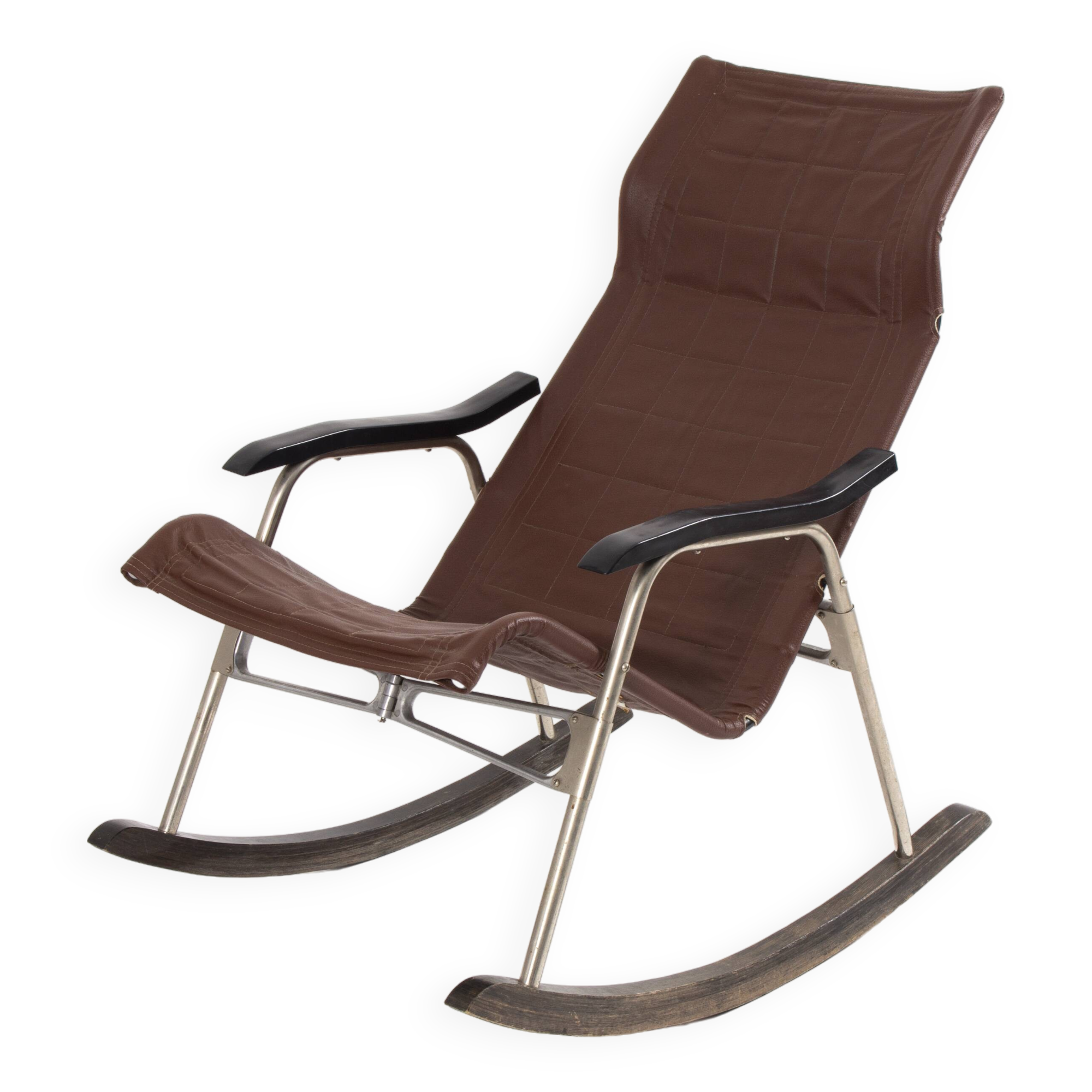 Design Leather Folding Rocking Chair by Takeshi Nii, 1950s
