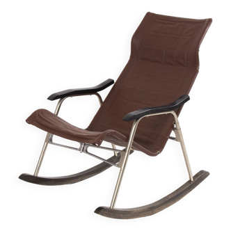Design Leather Folding Rocking Chair by Takeshi Nii, 1950s