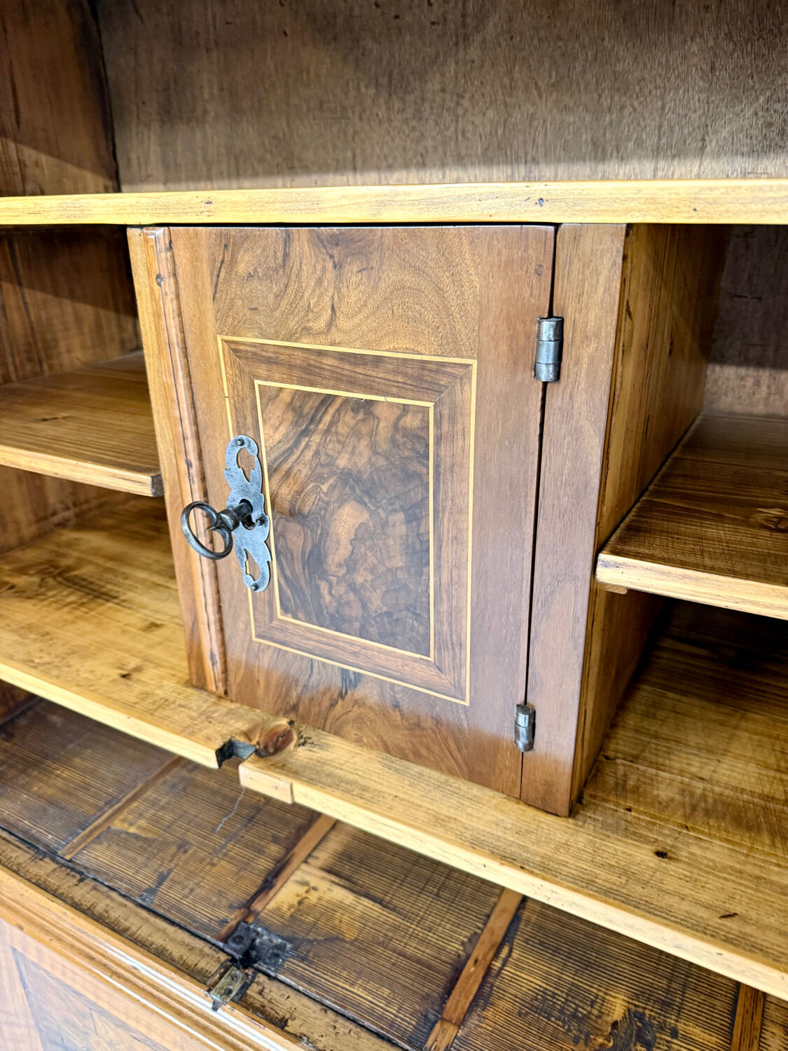 Antique 19th century Biedermeier art deco chest of drawers in walnut with wrought iron locks