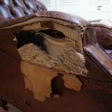 Worn Leather Buttoned Library Fireside Armchair, 1840's