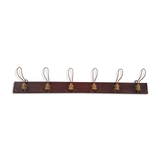 Wall coat rack 6 brass patères form mascarons