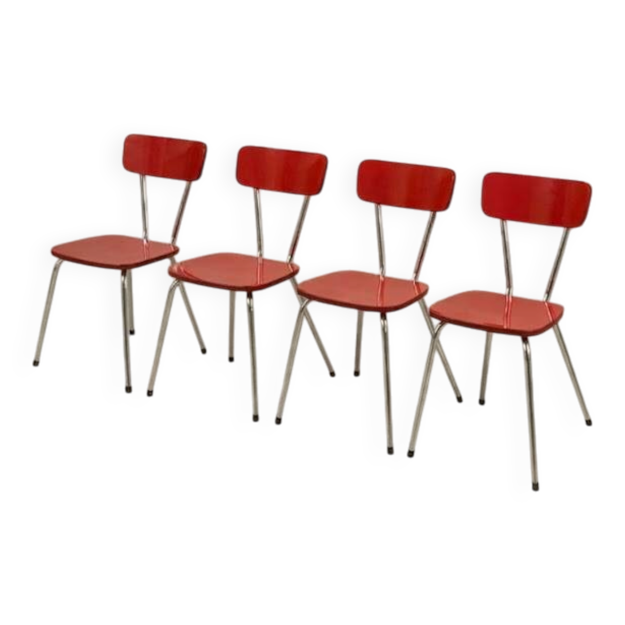4 red formica chairs