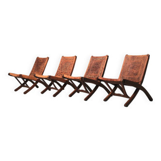 Chaises pliantes par Angel Pazmino, lot de 4, Équateur, années 1960