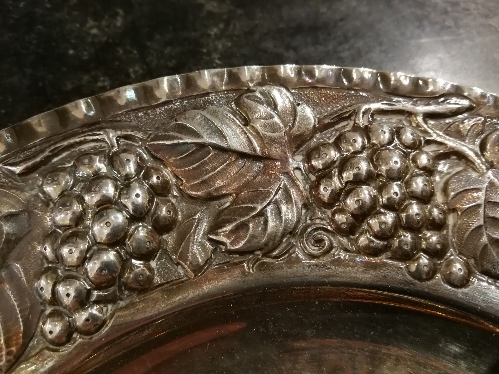 Flat solid silver hallmarks Minerva 950/1000