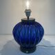 Vintage, blown glass lamp base, cobalt blue, silver metal frame, designer lamp, chic