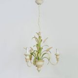 Masca vintage wheat stalk chandelier in off-white and pastel green metal.