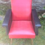 Vintage rockabilly chair in red skai and black metal feet
