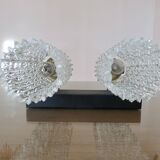 Arlus style double wall lamp in gold metal and black lacquered metal, diamond tip glass 1960