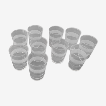 Lot de 10 verres anciens avec bandes granitées et dorées