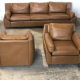 Vintage leather living room set by Edelhard Harlis for Mobilier International, California 1955