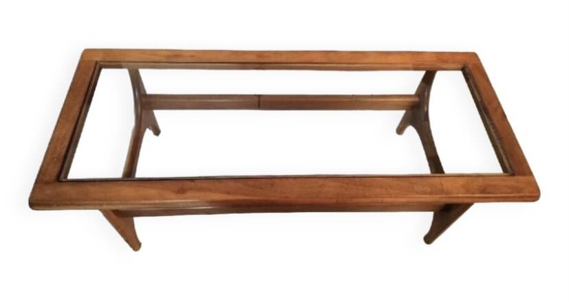 Vintage Scandinavian dining table in wood and glass