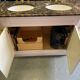 Classic double bathroom cabinet with marble top and gold fittings