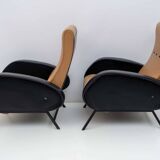 Pair of Marco Zanuso Mid-Century Modern Italian Leather Reclining Armchairs