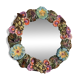 Round wall mirror in ceramic with slip-cast flowers, glazed, from the 60s/70s.