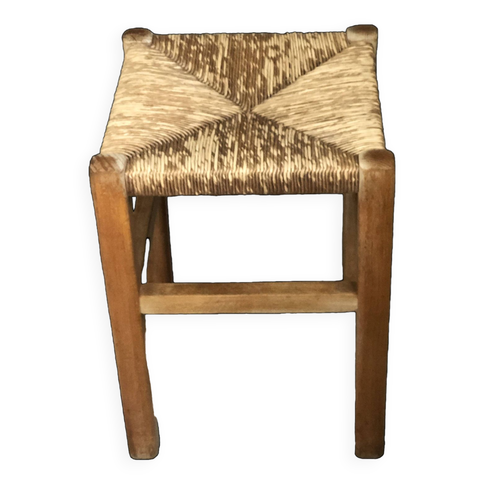 Wooden stool with straw seat