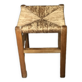 Wooden stool with straw seat