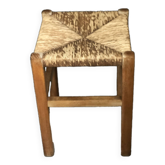 Wooden stool and straw seat
