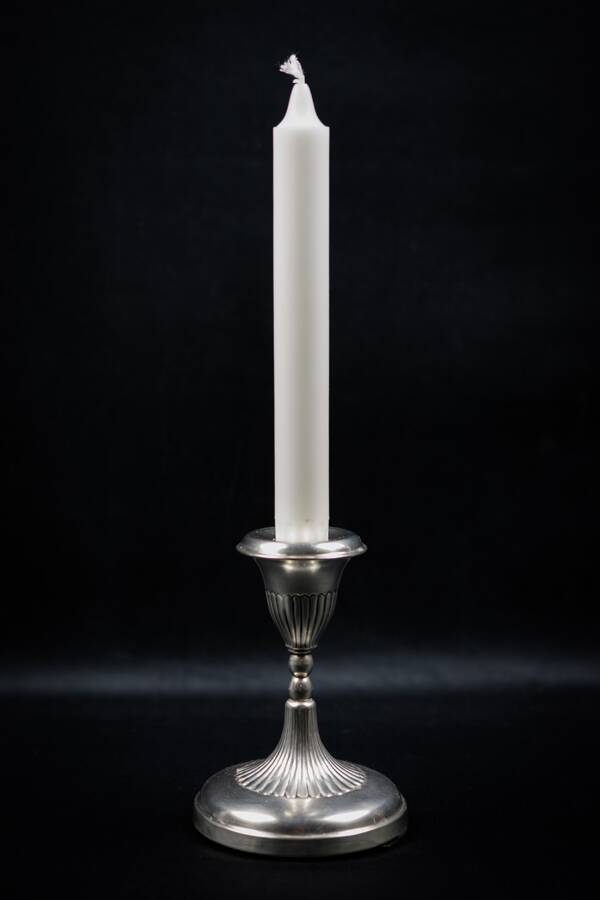 Pair of Small Antique Silver Metal Candlesticks - Fluted Base