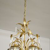 Lustre en métal doré en pendeloques en cristal