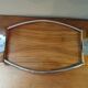 Large Art Deco tray in wood and chrome-plated metal