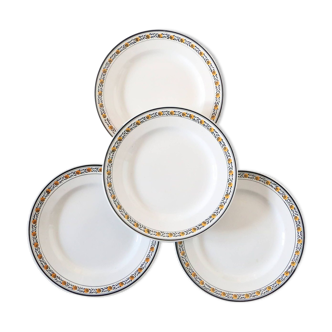 Ensemble de 4 assiettes plates, Digoin Sarreguemines, modèle Valence